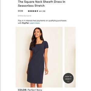 ANN TAYLOR 🛍 The Square Neck Sheath Dress Navy